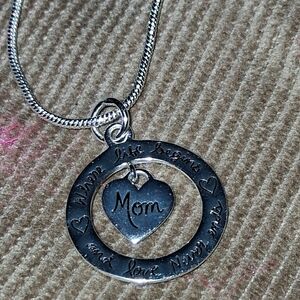 925 Sterling Silver Engraved Mom Circle Necklace